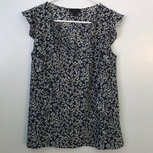 NWOT J.Crew Navy Floral Ruffle Top Sz 0 (Fits S)